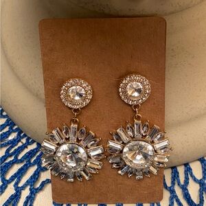 Crystal Sunburst Drop Earrings - Clear/Gold